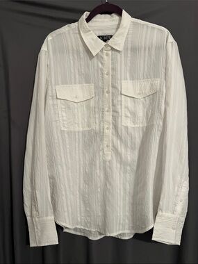 J.Crew Women’s White Long-Sleeve Crinkle Popover Shirt with Chest Pockets